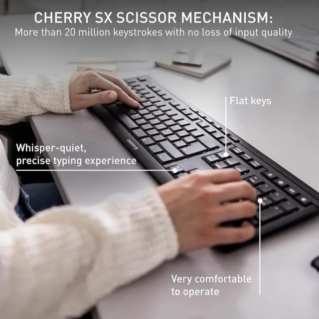 Alt view image 3 of 7 - Cherry Stream Wireless Keyboard with SX Scissors Mechanism, Slim Yet Full Size QWERTY Ergo Friendly with Number Pad, Thin Design with Quiet keystroke for use at Home Office or Work. Black