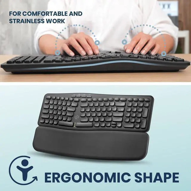 Alt view image 2 of 7 - Perixx PERIBOARD-636B US, Wireless Ergonomic Compact USB Keyboard - Wireless 2.4G Technology - Build-in Number Pad - Detachable Wrist Rest - - Silent Typing - Black