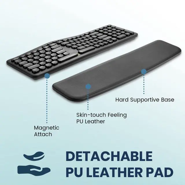 Alt view image 4 of 7 - Perixx PERIBOARD-636B US, Wireless Ergonomic Compact USB Keyboard - Wireless 2.4G Technology - Build-in Number Pad - Detachable Wrist Rest - - Silent Typing - Black