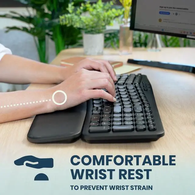 Alt view image 5 of 7 - Perixx PERIBOARD-636B US, Wireless Ergonomic Compact USB Keyboard - Wireless 2.4G Technology - Build-in Number Pad - Detachable Wrist Rest - - Silent Typing - Black