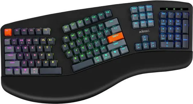 Alt view image 2 of 7 - ADESSO EasyTouch 1500 Ergonomic Mechanical Keyboard with Cherry Red Switches Wired Wireless Bluetooth RGB Illuminated Multi OS for Mac VIA Programmable with Copilot AI Hotkey