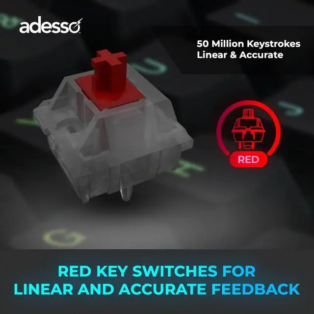 Alt view image 6 of 7 - ADESSO EasyTouch 1500 Ergonomic Mechanical Keyboard with Cherry Red Switches Wired Wireless Bluetooth RGB Illuminated Multi OS for Mac VIA Programmable with Copilot AI Hotkey
