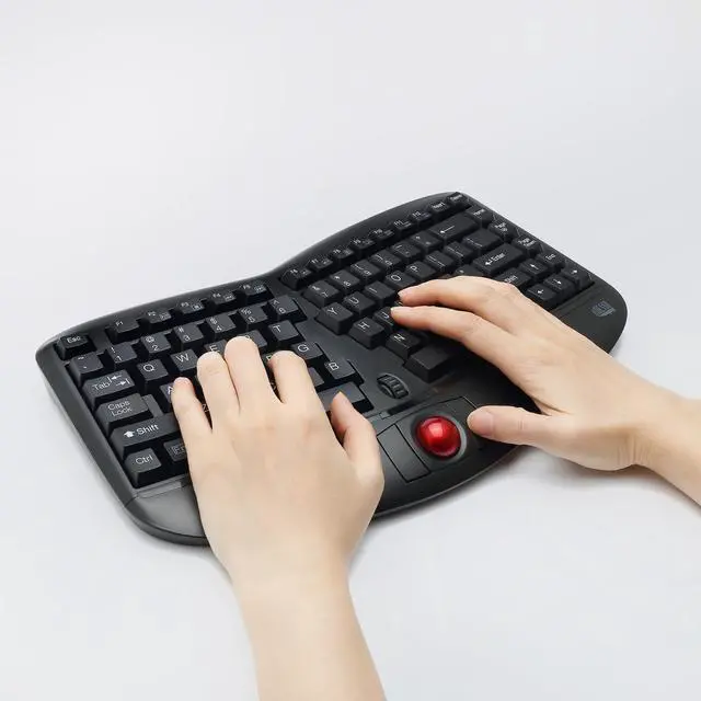 Alt view image 3 of 7 - Adesso WKB-3150UB - Wireless Ergonomic Keyboard with Built-in Removable Trackball and Scroll Wheel, Split Key, Long Battery Life, Small and Portable -Compatible for Laptop/Desktop/PC/Windows XP/7/8/10
