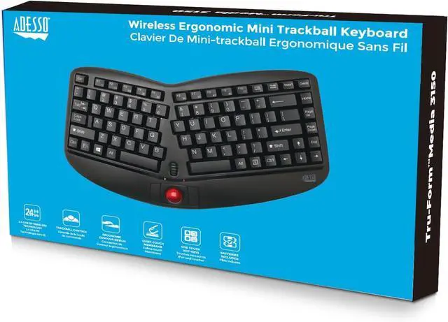 Alt view image 7 of 7 - Adesso WKB-3150UB - Wireless Ergonomic Keyboard with Built-in Removable Trackball and Scroll Wheel, Split Key, Long Battery Life, Small and Portable -Compatible for Laptop/Desktop/PC/Windows XP/7/8/10