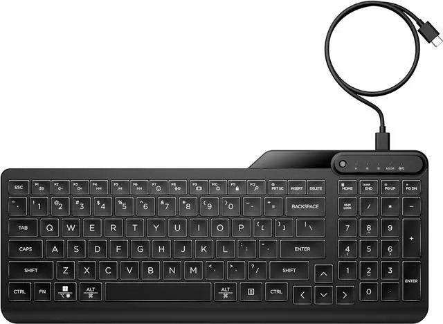 Main image of HP 400 Backlit Wired Keyboard (Ash Wired) - Warm White LED Illuminated Keys w/ 3 Brightness Levels - Slim & Portable Design - 12 Programmable Keys - Spill-Resistant, Sanitizable