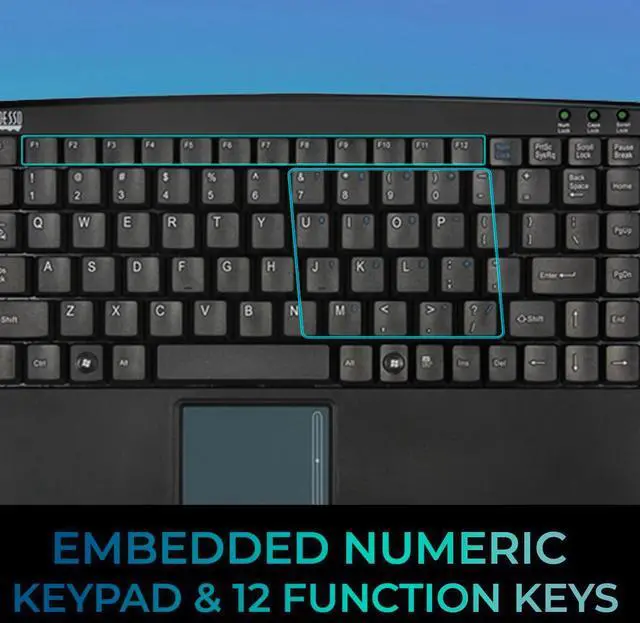 Alt view image 3 of 5 - ADESSO AKB-410UB - SlimTouch Mini USB Keyboard with Built-in Touchpad