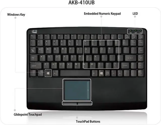 Alt view image 5 of 5 - ADESSO AKB-410UB - SlimTouch Mini USB Keyboard with Built-in Touchpad