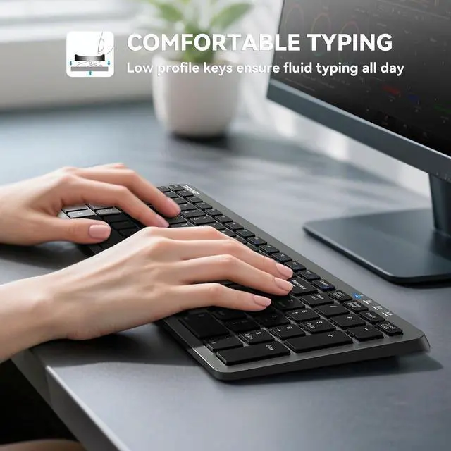 Alt view image 5 of 7 - TECKNET Wireless Bluetooth Keyboard, Ultra Slim Rechargeable 2.4G+BT Keyboard with Number Pad, Multi Devices Easy Switch, Low Profile Compact Keyboards for iPad, MacBook, Laptop, Computer, Tablet, PC