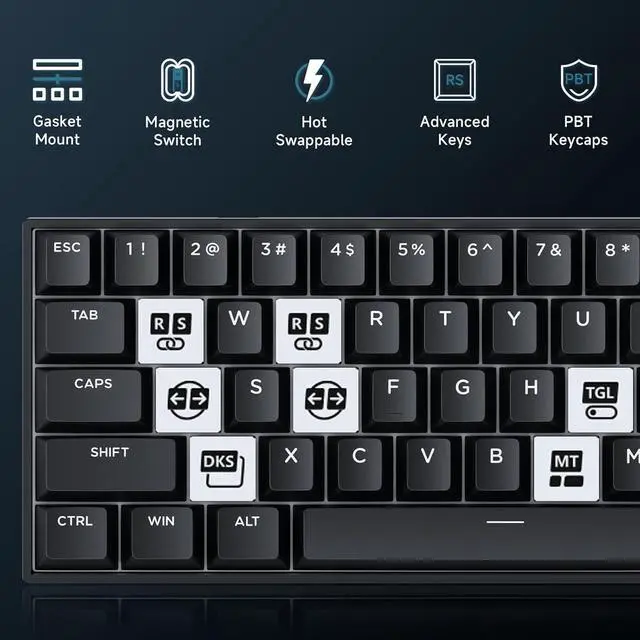 Alt view image 3 of 7 - Ace 60 PRO Gaming Keyboard 60 Percent, Hall Effect Keyboard Wired, Magnetic Switch Keyboards Rapid Trigger, 8K Polling Rate, Adjustable Actuation Point, RGB Lighting, HotSwap, Black