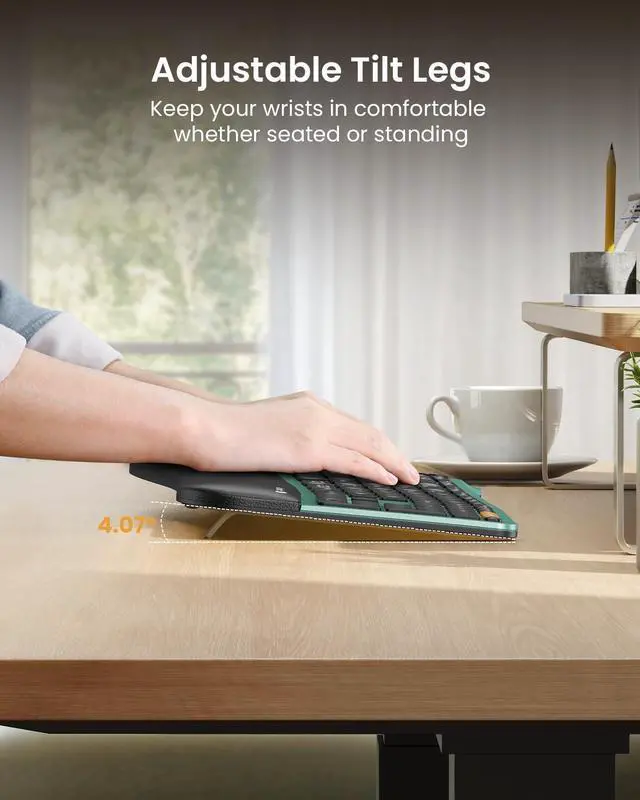 Alt view image 6 of 7 - ProtoArc Backlit Bluetooth Ergonomic Keyboard, EK01 Plus Full Size Wireless Split Keyboard with Dual Bluetooth and USB, Cushioned Wrist Rest, Rechargeable, Compatible with Windows/Mac/Android, Green