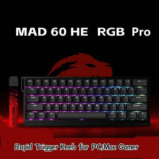 Alt view image 5 of 7 - MADLIONS MAD60 HE Rapid Trigger Magnetic Switch Gaming Keyboard,60% RGB Adjustable Actuation Hall Effect Hyper-Fast 8K Polling Rate PBT Keycaps 61 Keys Mechanical Keyboard for PC/Mac Gamer(Black)