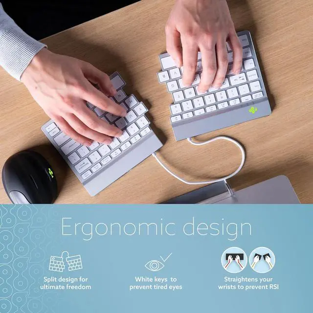 Alt view image 2 of 7 - R-Go Split Keyboard, Scissors Mechanism, Anti Carpal Tunnel, 2 Part Ergonomic Design with Break Software, Ultra-Thin, QWERTY (US) Layout, Bluetooth 5.0, Compatible with Windows/MacOS, White