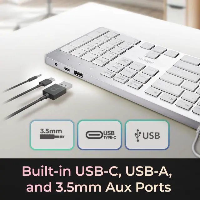 Alt view image 2 of 7 - ADESSO EasyTouch 730 - USB C Multi-OS Scissor Switch Keyboard with Copilot AI Hotkey, Type C Keyboard with Hub, Built-in USB-A/C Ports and 3.5mm Aux - Quiet, Slim Design AKB-730UW