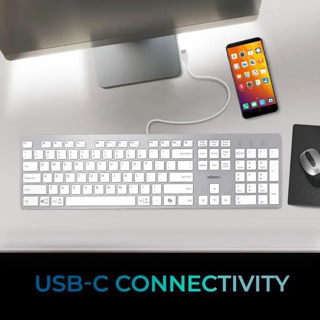 Alt view image 7 of 7 - ADESSO EasyTouch 730 - USB C Multi-OS Scissor Switch Keyboard with Copilot AI Hotkey, Type C Keyboard with Hub, Built-in USB-A/C Ports and 3.5mm Aux - Quiet, Slim Design AKB-730UW