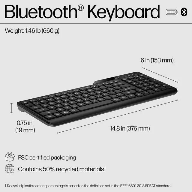 Alt view image 6 of 6 - HP 460 Multi-Device Bluetooth Keyboard - Multi-OS Compatible - Full-Size Keyboard w/Numpad - 12 Programmable Buttons, Quick Switch Key - 24-Month, AAA Battery Life - Responsibly Made (Black)