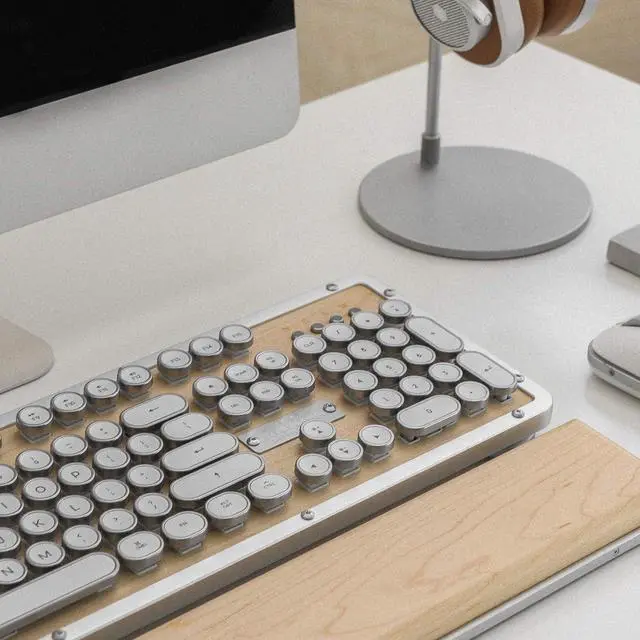 Alt view image 7 of 7 - Azio Retro Classic USB (Maple)- Wired Backlit Vintage Maple Wood Mechanical Keyboard for PC (MK-RETRO-W-02-US)