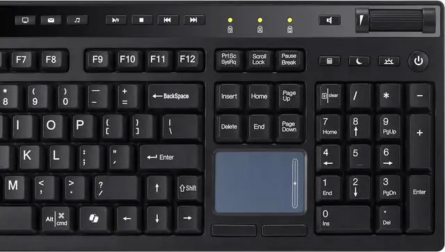 Alt view image 2 of 7 - ADESSO Wireless Keyboard with Touchpad 104 Key Full Size USB Dongle Receiver Multi OS Support Works with MacOs System & Multimedia Hotkeys Volume Control with Scroll Wheel WKB-4450UB