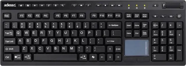 Alt view image 3 of 7 - ADESSO Wireless Keyboard with Touchpad 104 Key Full Size USB Dongle Receiver Multi OS Support Works with MacOs System & Multimedia Hotkeys Volume Control with Scroll Wheel WKB-4450UB