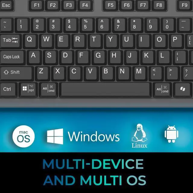 Alt view image 6 of 7 - ADESSO Wireless Keyboard with Touchpad 104 Key Full Size USB Dongle Receiver Multi OS Support Works with MacOs System & Multimedia Hotkeys Volume Control with Scroll Wheel WKB-4450UB