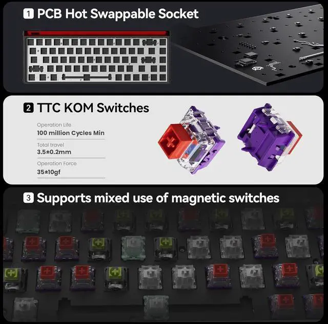 Alt view image 5 of 7 - MelGeek MADE68 Ultra Wired Keyboard, Hall Effect Magnetic Switch Gaming Keyboard, 65% Compact Rapid Trigger, Hot-Swappable, RGB Snap Tap & Adjustable Actuation, Online HIVE Custom, Aluminum Case-Red