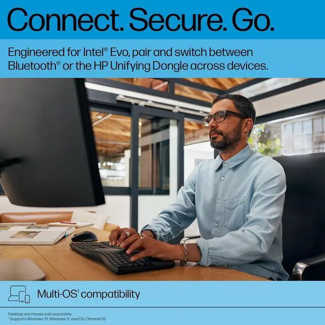 Alt view image 4 of 7 - HP 680 Comfort Dual-Mode Keyboard, Microsoft Copilot, Adjustable, HP Unifying Dongle, 2.4G Bluetooth, Black, 8T6L8AA (2025)