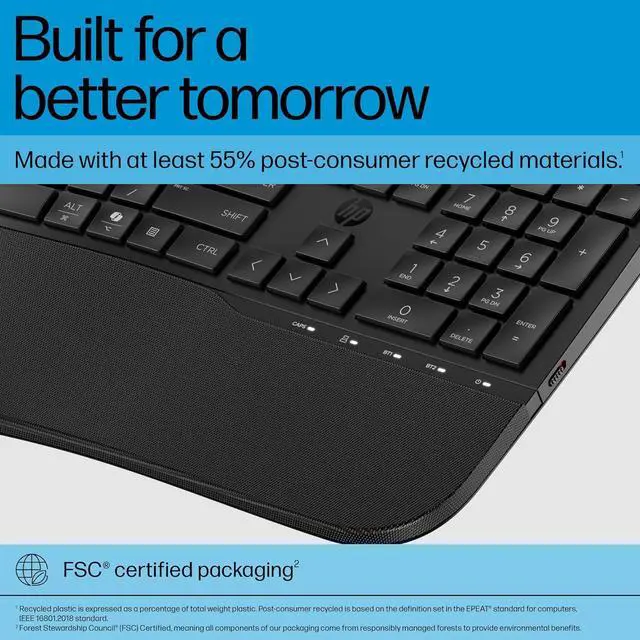 Alt view image 5 of 7 - HP 680 Comfort Dual-Mode Keyboard, Microsoft Copilot, Adjustable, HP Unifying Dongle, 2.4G Bluetooth, Black, 8T6L8AA (2025)