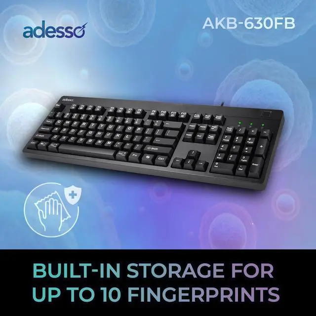 Alt view image 7 of 7 - Adesso TAA Compliant Fingerprint Keyboard with AES 256 Encryption USB Wired Full Size 104 Key Layout Windows Hello Compatible Made in Taiwan for Government Business Education AKB-630FB-TAA
