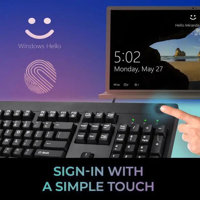 Alt view image 6 of 7 - Adesso TAA Compliant Fingerprint Keyboard with AES 256 Encryption USB Wired Full Size 104 Key Layout Windows Hello Compatible Made in Taiwan for Government Business Education AKB-630FB-TAA