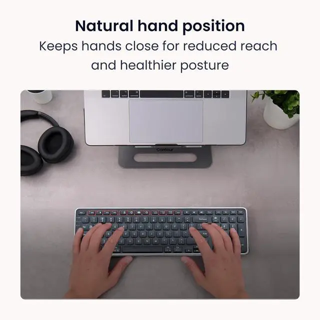 Alt view image 3 of 7 - Contour Design Balance Keyboard  Wireless, Ergonomic Design - Compact Size, Adjustable Tilt to Support Wrist Strain, Plug & Play PC/Mac