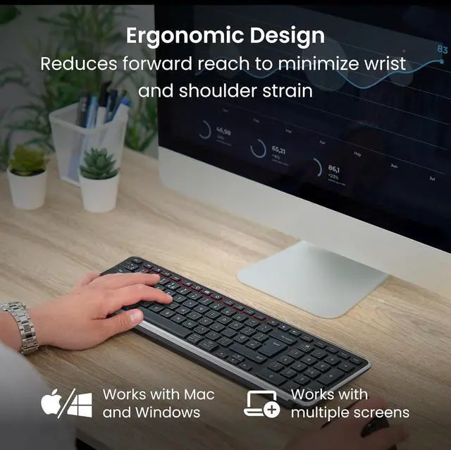 Alt view image 6 of 7 - Contour Design Balance Keyboard  Wireless, Ergonomic Design - Compact Size, Adjustable Tilt to Support Wrist Strain, Plug & Play PC/Mac
