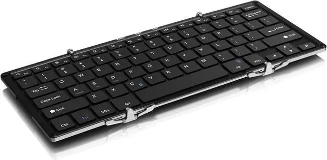 Main image of Aluratek Portable Aluminum Tri-Fold Bluetooth Keyboard (Standard Full-Size) with Built-In Rechargeable Battery for iPhone, Smartphone, iPad, Tablet, Mac, PC (ABLKO4F) Black