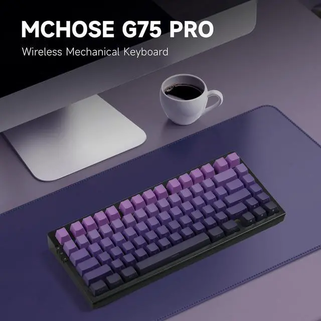 Alt view image 2 of 7 - G75 PRO 75% Wireless Mechanical Keyboard, TKL Keyboards Tri-Mode BT5.0/2.4GHz/USB-C, Hot Swap Custom Creamy Keyboards Linear Switch, Double Shot PBT Keycaps RGB LED Backlit, Black&Purple