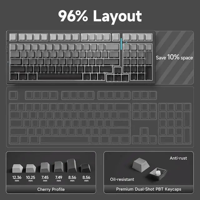 Alt view image 7 of 7 - G98 PRO Wireless Mechanical Keyboard, Tri-Mode Connection Gaming Keyboard, Hot Swappable Custom Gasket Structure Pre-lubed Linear Switches Double Shot PBT Keycaps RGB LED Backlit Gradient Black