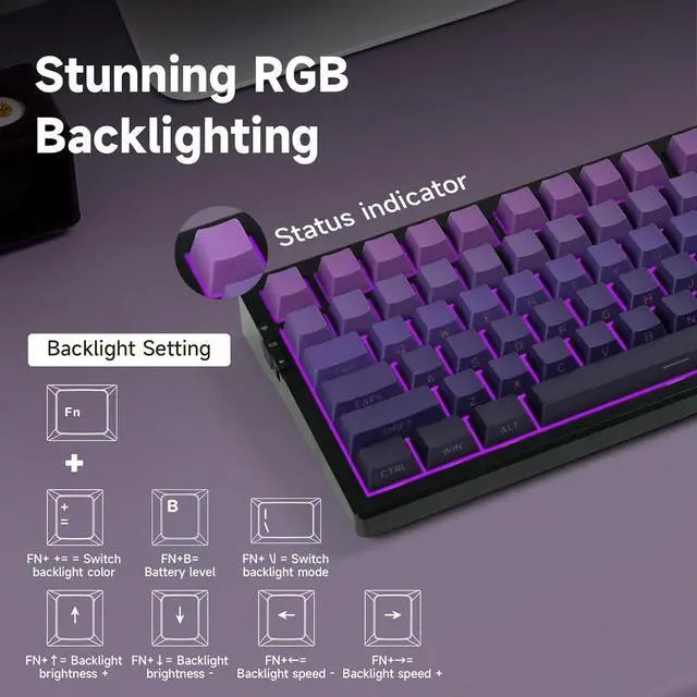 Alt view image 7 of 7 - G75 PRO 75% Wireless Mechanical Keyboard, TKL Keyboards Tri-Mode BT5.0/2.4GHz/USB-C, Hot Swap Custom Creamy Keyboards Linear Switch, Double Shot PBT Keycaps RGB LED Backlit, Black&Purple