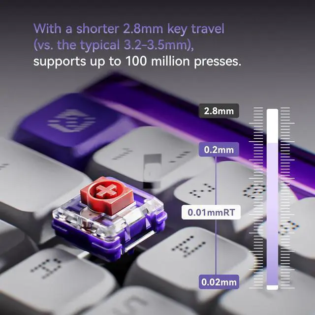 Alt view image 5 of 7 - MelGeek MADE68 Air Wired Keyboard, Hall Effect Magnetic Switch Low-Profile Gaming Keyboard, 65% Compact Rapid Trigger, Hot-Swappable, RGB Snap Tap & Adjustable Actuation, Online HIVE Custom (Purple)