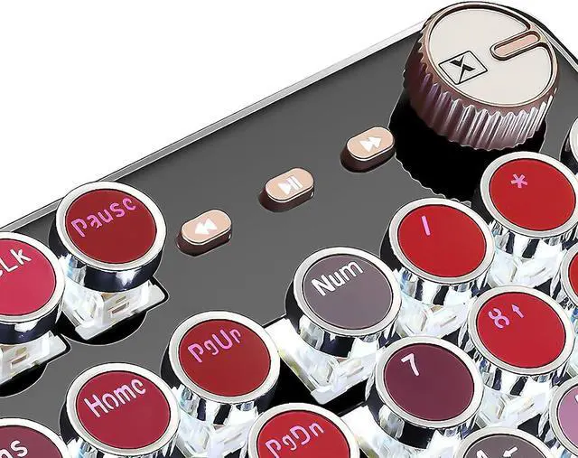 Alt view image 2 of 6 - Basaltech Keyboard Typewriter Style with White LED Backlight,Vintage Mechanical Gaming Keyboard with Lipstick Round Keycaps, Blue Switches 104-Keys Wired Keyboard Metal Panel for Laptop/pc