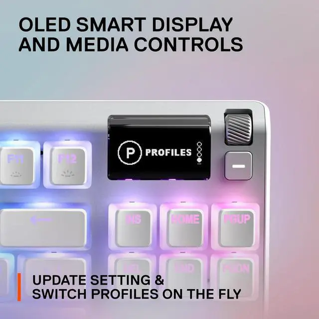 Alt view image 5 of 7 - SteelSeries Apex 7 TKL Compact Mechanical Gaming Keyboard  OLED Smart Display  USB Passthrough and Media Controls  Linear and Quiet  RGB Backlit (Red Switch) - Ghost