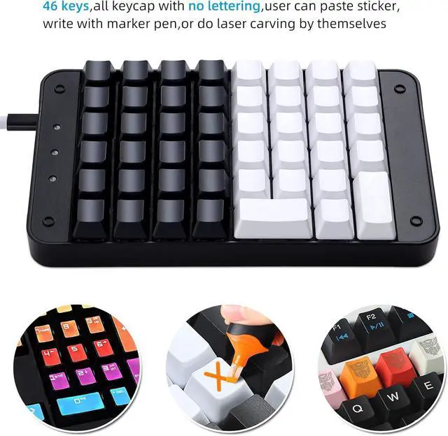Alt view image 2 of 7 - Koolertron One Handed Mechanical Gaming Keyboard with 32 Macro Keys, 46-Key Fully Programmable Mini Keypad, Mini USB Macro Keyboard for PC Gamers