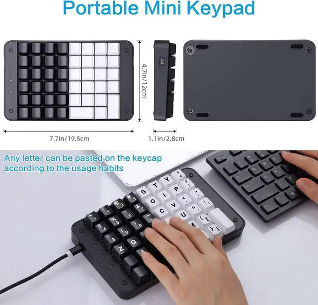 Alt view image 6 of 7 - Koolertron One Handed Mechanical Gaming Keyboard with 32 Macro Keys, 46-Key Fully Programmable Mini Keypad, Mini USB Macro Keyboard for PC Gamers