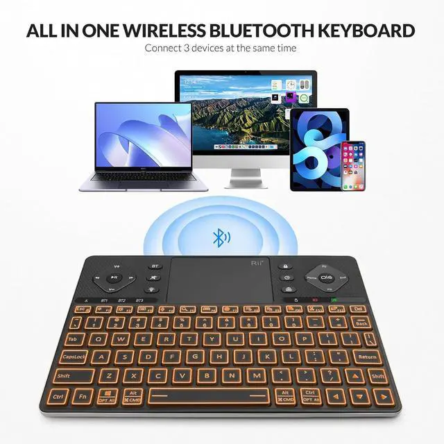 Alt view image 2 of 7 - Rii K16 Bluetooth Keyboard with Touch Pad, Rechargeable with RGB Backlit,Multimedia Compact Keyboard for Android TV,Projector,HTPC,Smart TV,Tablet,iPad,PC,Laptop