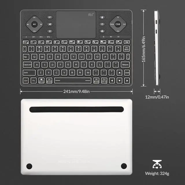 Alt view image 6 of 7 - Rii K16 Bluetooth Keyboard with Touch Pad, Rechargeable with RGB Backlit,Multimedia Compact Keyboard for Android TV,Projector,HTPC,Smart TV,Tablet,iPad,PC,Laptop