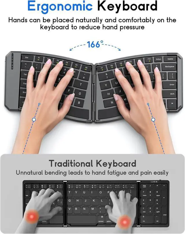 Alt view image 2 of 7 - MoKo Foldable Bluetooth Keyboard, Ergonomic Keyboard with Bluetooth Connection and 2.4G Wireless Connection, for iOS/Android/Windows Tablet Smartphone Devices