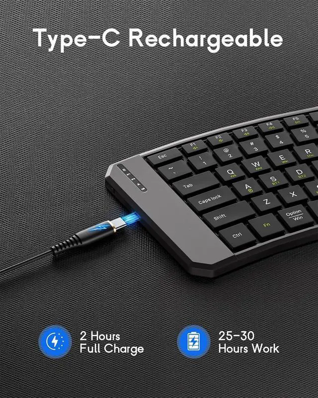 Alt view image 5 of 7 - MoKo Foldable Bluetooth Keyboard, Ergonomic Keyboard with Bluetooth Connection and 2.4G Wireless Connection, for iOS/Android/Windows Tablet Smartphone Devices