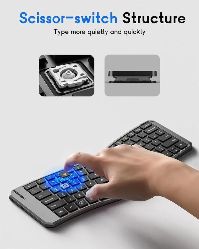Alt view image 6 of 7 - MoKo Foldable Bluetooth Keyboard, Ergonomic Keyboard with Bluetooth Connection and 2.4G Wireless Connection, for iOS/Android/Windows Tablet Smartphone Devices