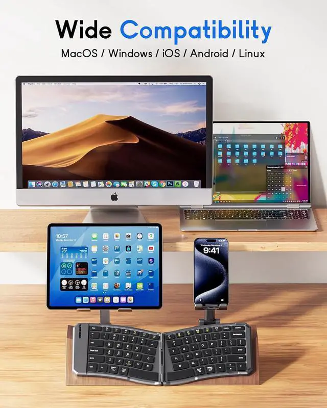 Alt view image 7 of 7 - MoKo Foldable Bluetooth Keyboard, Ergonomic Keyboard with Bluetooth Connection and 2.4G Wireless Connection, for iOS/Android/Windows Tablet Smartphone Devices
