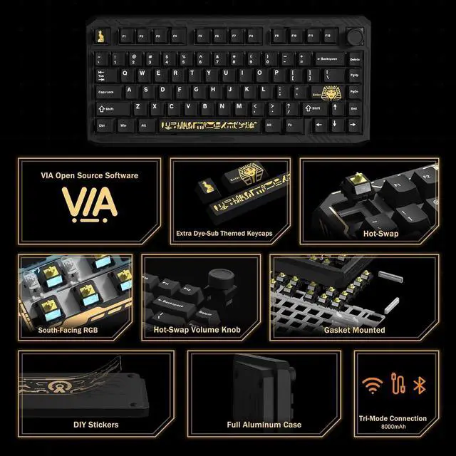 Alt view image 2 of 6 - Womier ERA75 75% Wireless Keyboard with Knob Full Aluminum, VIA/QMK Custom Mechanical Keyboard, Pre-lubed POM Switches RGB Creamy Gaming Key Board, 3-Mode Gasket Hot Swappable, Black