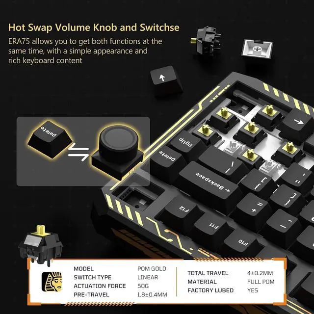 Alt view image 3 of 6 - Womier ERA75 75% Wireless Keyboard with Knob Full Aluminum, VIA/QMK Custom Mechanical Keyboard, Pre-lubed POM Switches RGB Creamy Gaming Key Board, 3-Mode Gasket Hot Swappable, Black