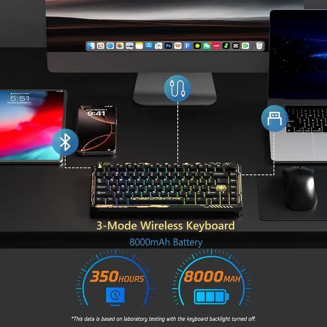 Alt view image 5 of 6 - Womier ERA75 75% Wireless Keyboard with Knob Full Aluminum, VIA/QMK Custom Mechanical Keyboard, Pre-lubed POM Switches RGB Creamy Gaming Key Board, 3-Mode Gasket Hot Swappable, Black