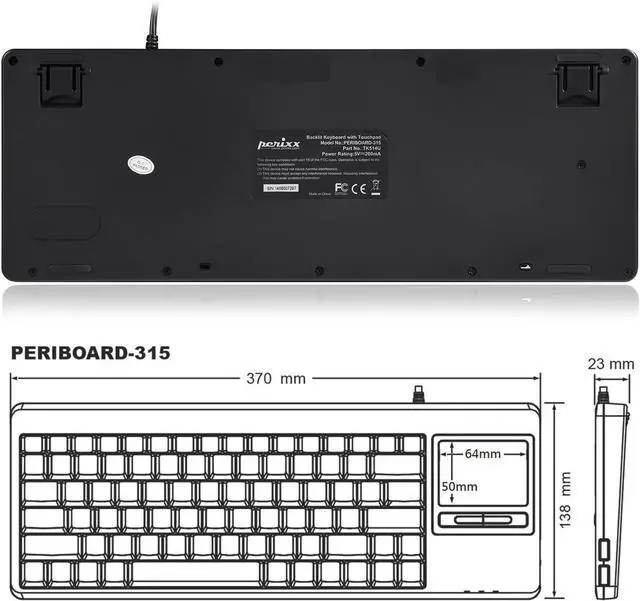 Alt view image 3 of 7 - Perixx PERIBOARD-315H, Wired USB Backlit Keyboard with Touchpad and 2 USB Ports, Black (10917)