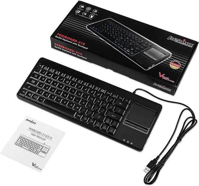 Alt view image 7 of 7 - Perixx PERIBOARD-315H, Wired USB Backlit Keyboard with Touchpad and 2 USB Ports, Black (10917)